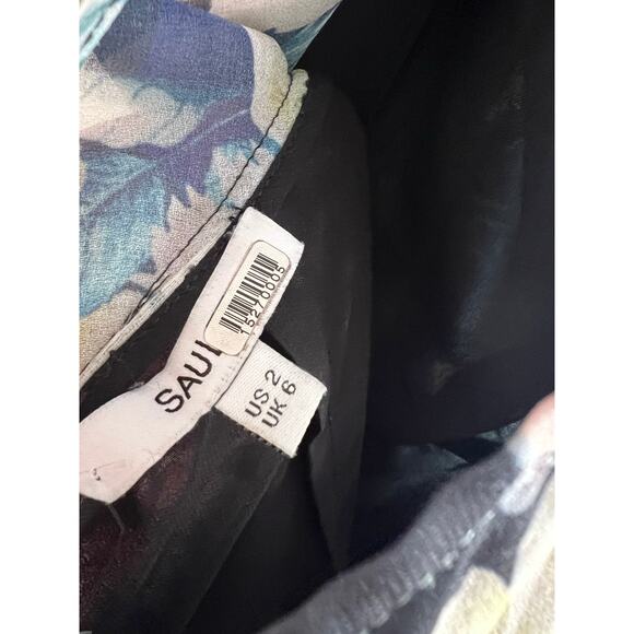Sau Lee Frieda Chiffon Low Back Dress in Blue Multi Size 2 - Picture 9 of 9
